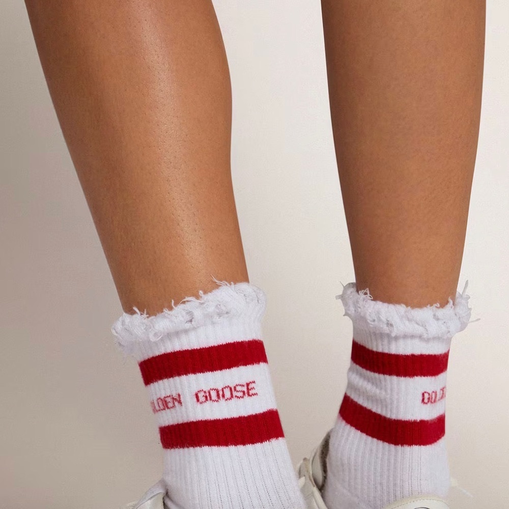 Golden Goose White & Red Crew Socks